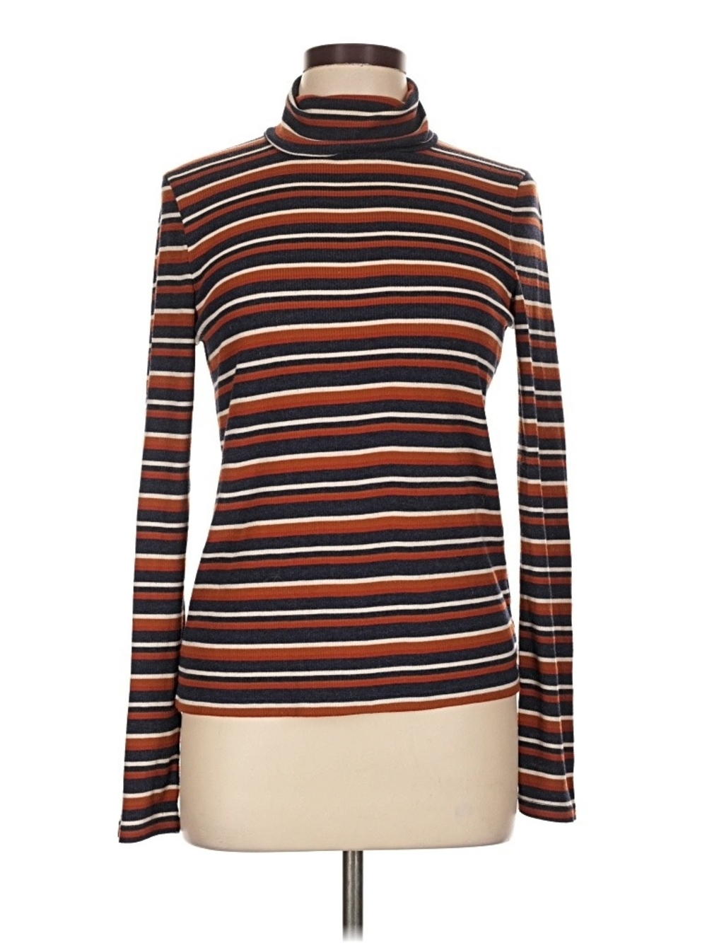 Madewell Striped Turtleneck Long Sleeve Top - Rust, Navy & White Brendon Stripe
